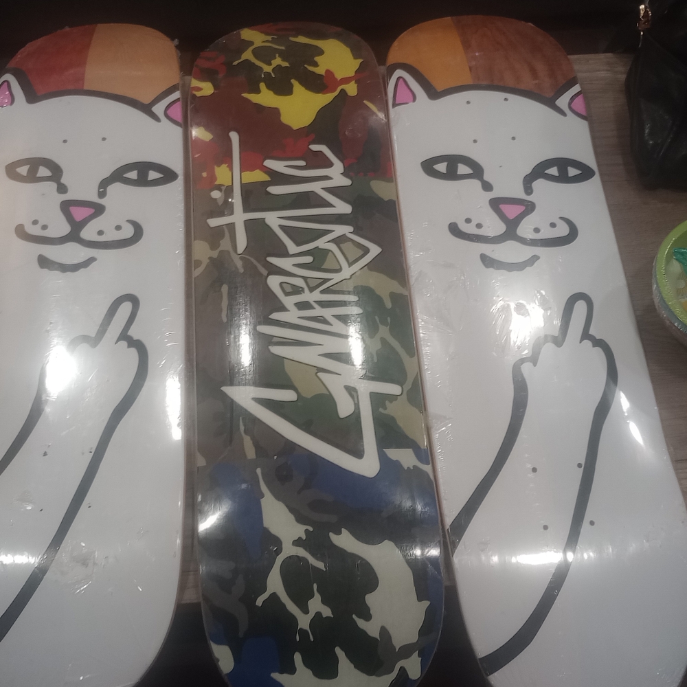 Ripndip Cat and Camouflage Skateboard Deck Trio